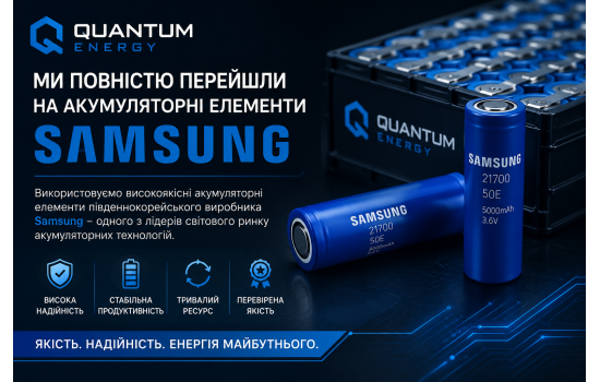Quantum Energy повністю переходить на акумуляторні елементи південнокорейського виробника Samsung
